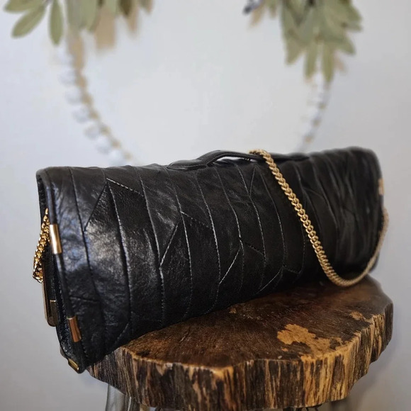 Juicy Couture Black Dressy Formal Wide Leather Ribbed Crossbody Dust Cover - Picture 8 of 15